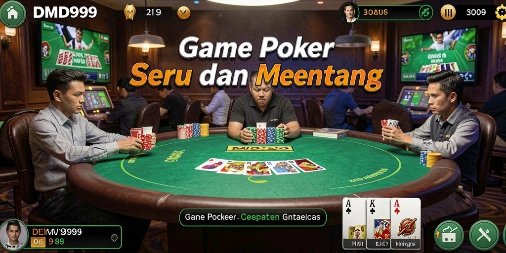 Screenshot gameplay poker DMD999 yang menampilkan suasana permainan yang menegangkan.