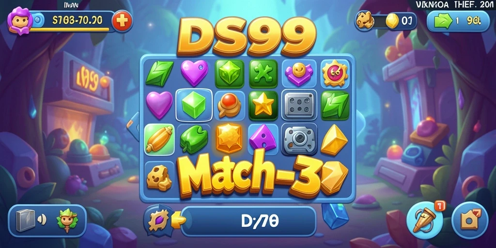 Tangkapan layar DS99 menunjukkan gameplay menarik dan warna-warni dari tantangan Match-3.
