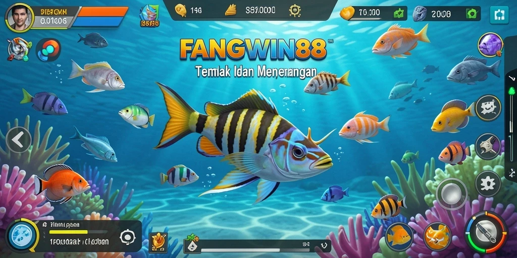 Screenshot gameplay <strong>FANGWIN88</strong> menampilkan aksi menembak ikan yang seru.