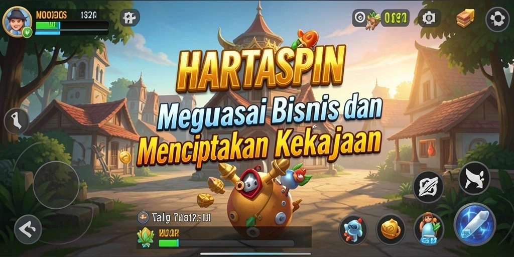 Tampilan gameplay HARTASPIN menunjukkan pengelolaan bisnis yang menantang dan menarik.