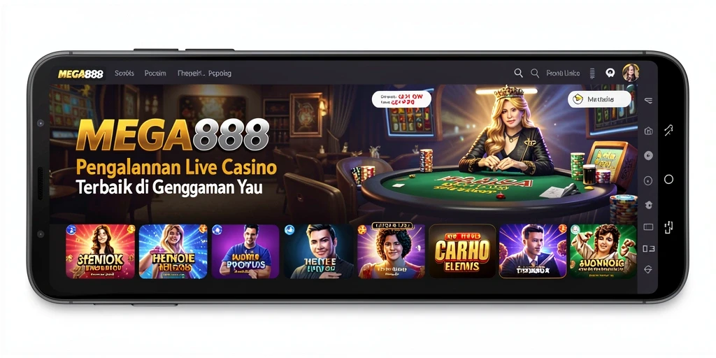 Screenshot MEGA888 menunjukkan dealer langsung dan permainan yang mendebarkan.