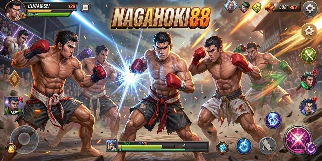Tampilan aksi menarik dalam permainan Fighting NAGAHOKI88.