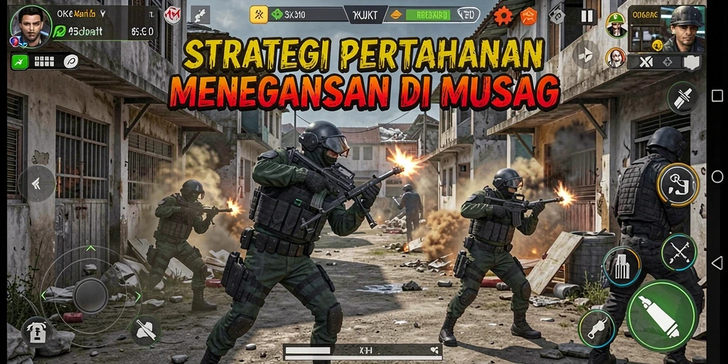 Screenshot gameplay OKJKT menunjukkan aksi menegangkan dalam Tower Defense.