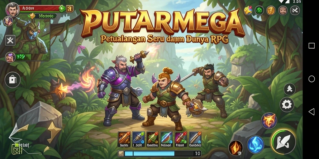 Screenshot gameplay PUTARMEGA menampilkan aksi seru pahlawan dalam pertarungan melawan monster.