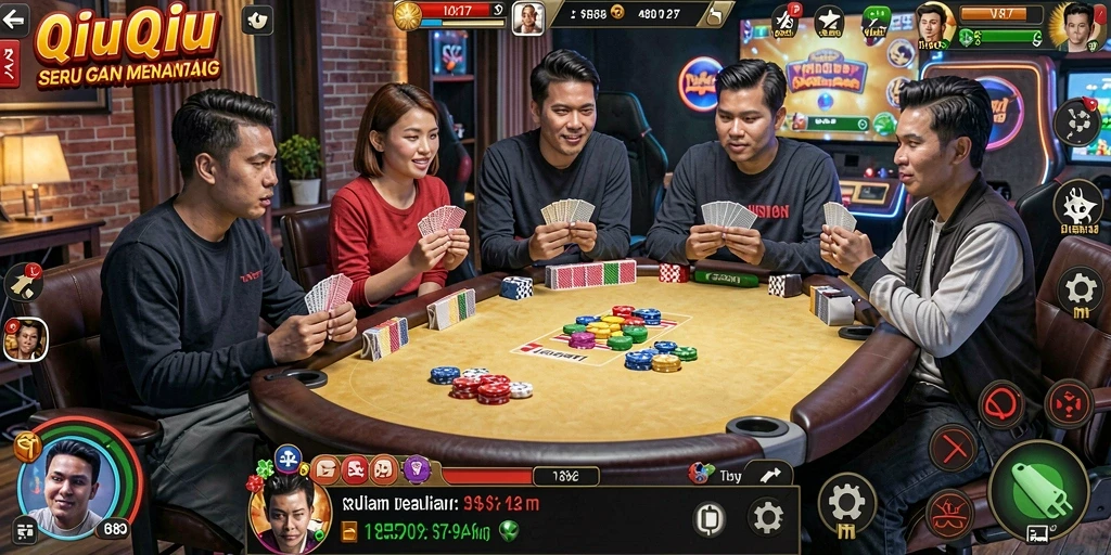 Tangkapan layar gameplay V87 dengan tampilan QiuQiu yang menarik.