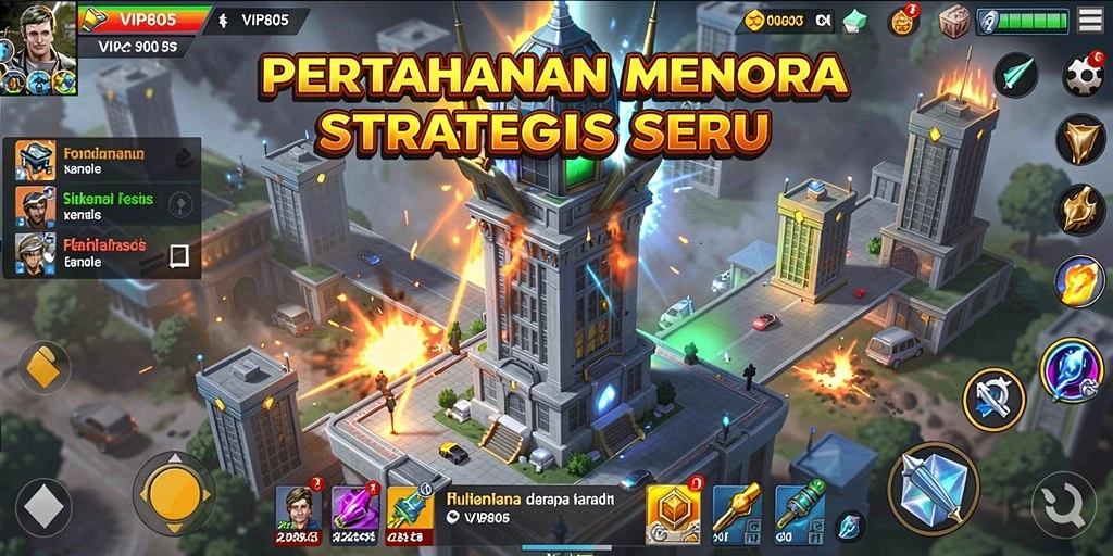 Tampilan gameplay menara yang penuh aksi dari VIP805.